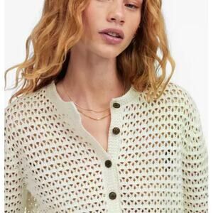 Madewell Cardigan Womens L White Open-Stitch Crewneck Button Front Long Sleeve